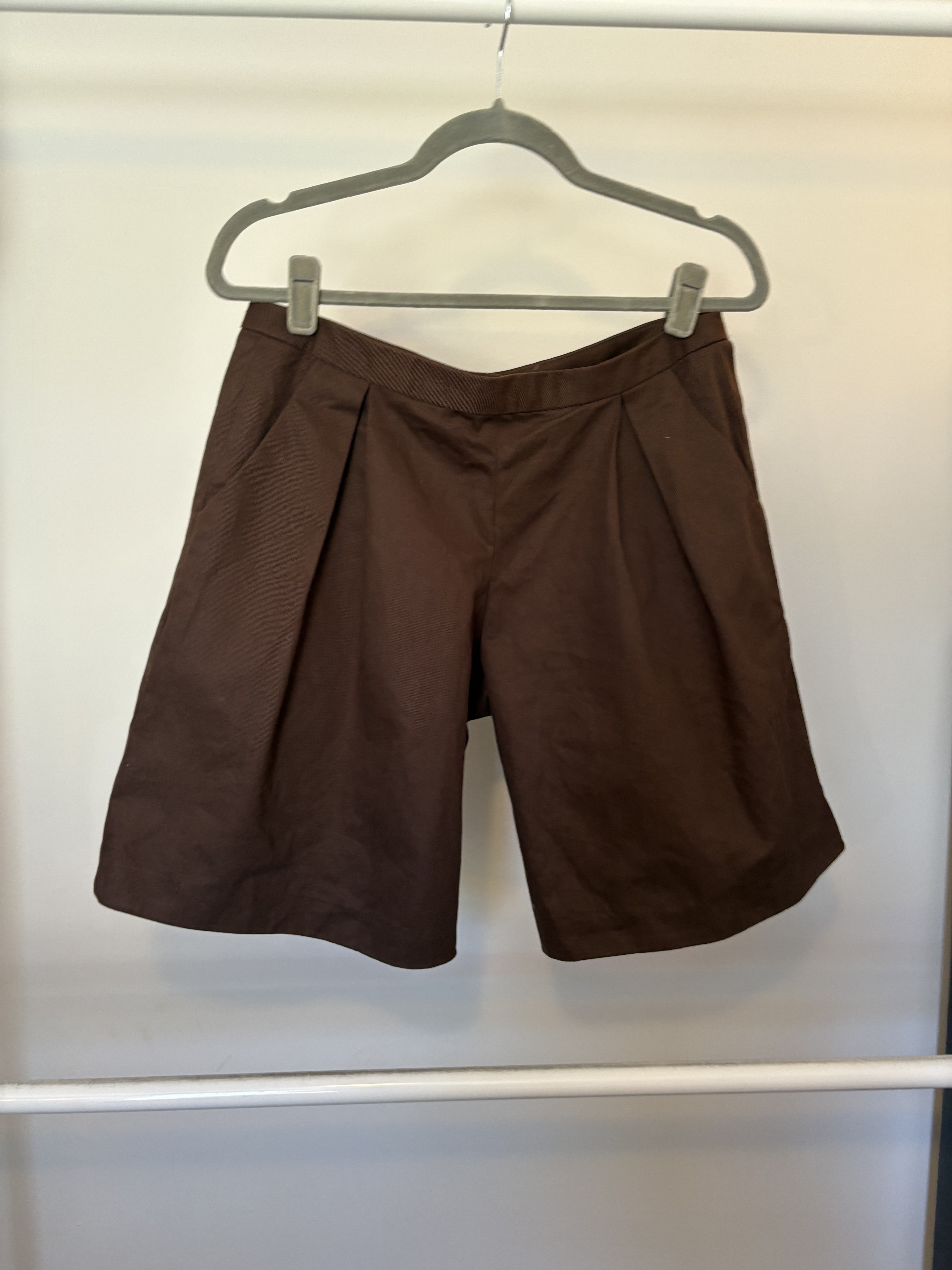 Brown pleated shorts, flat